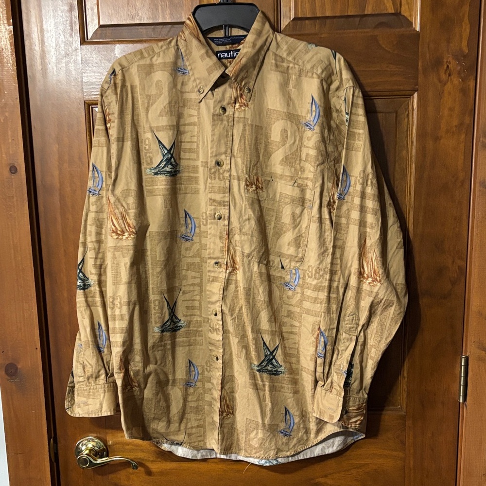 Nautica Men's Brown Nautical Print Shirt